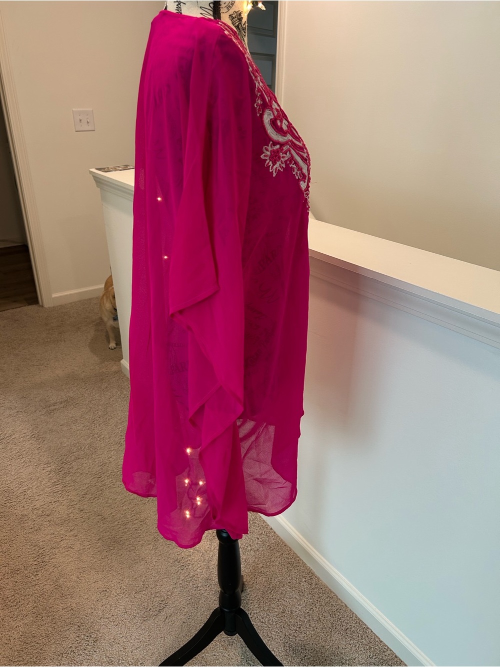 Spiaggia Dolce Hot Pink Embroidered V-Neck Sheer Tunic L/XL - Picture 7 of 10